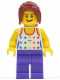 LEGO gen060 – Hemd mit weiblichen Regenbogen Sternen Muster, Dunkelviolett Beine, Dark Red Hair Ponytail lang mit Seitenknallen – kein farbe