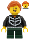 LEGO hol207 – Meisje - Black Hoodie met Skeleton Torso, Donkergroene korte benen, Donker oranje haar – kleur (n.v.t.)