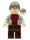 LEGO jw101 – Dinosaurier Markt Stall Inhaber - Männlich, Hellblau Grau Hoodie, Dunkelbraun Beine, Dunkelblau Graue Beanie – kein farbe